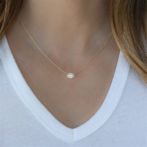 Opal Necklace Dainty White Opal Necklace Opal Jewelry Etsy