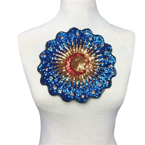2pc 21cm Sequin Embroidered Patch Embroidery Beaded Applique Blue
