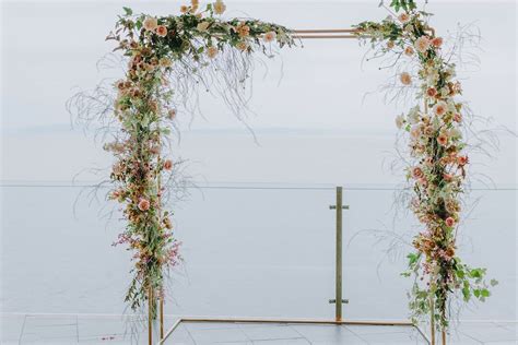 Romantic Whimsical Wedding Arch With Pink Roses And Branches