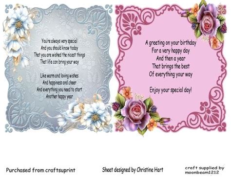 Delicate Floral Inserts 1 Birthday Card Messages Birthday Verses