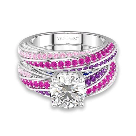 Vancaro Micro Pave Multi Colored Gemstones Wedding Ring Set Gemstone