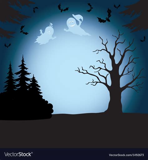 Halloween Landscape With Ghosts Royalty Free Vector Image