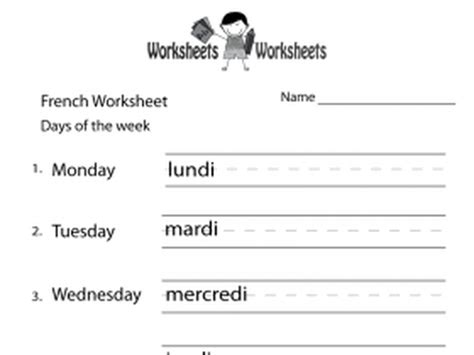 French Worksheet For Days Of The Week Welcome Parents