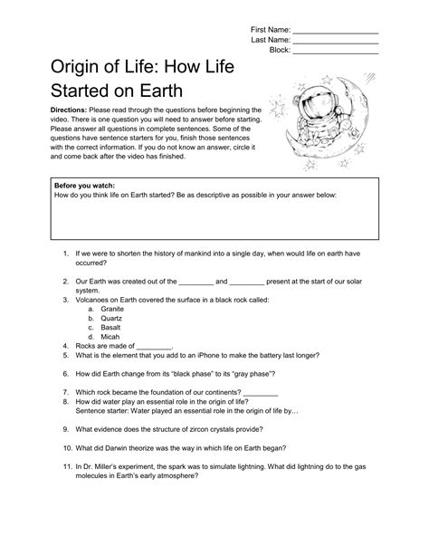 Https://tommynaija.com/worksheet/origin Of Life How Life Started On Earth Worksheet
