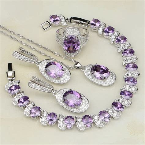 Purple Cubic Zirconia White Cz 925 Sterling Silver Bridal Jewelry Sets