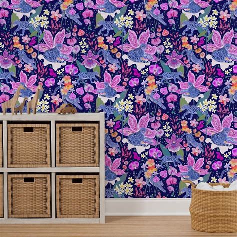 Blue Leopards In An Orchid Garden Dk Wallpaper Peel And Stick