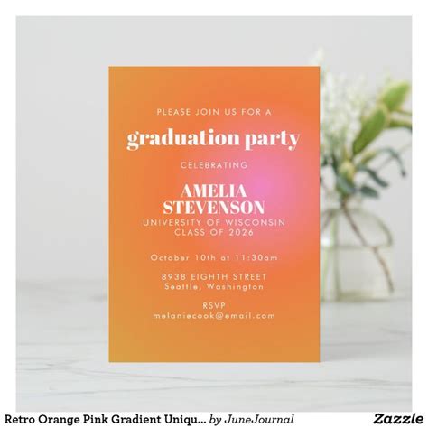 Retro Orange Pink Gradient Unique Graduation Party Invitation Zazzle