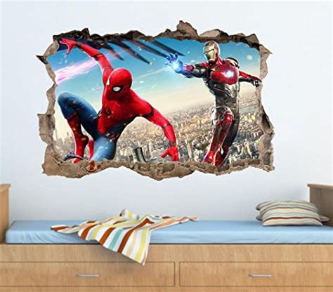 Spider Man Iron Man 3d Smashed Wall Sticker Decal Decor Art Mural