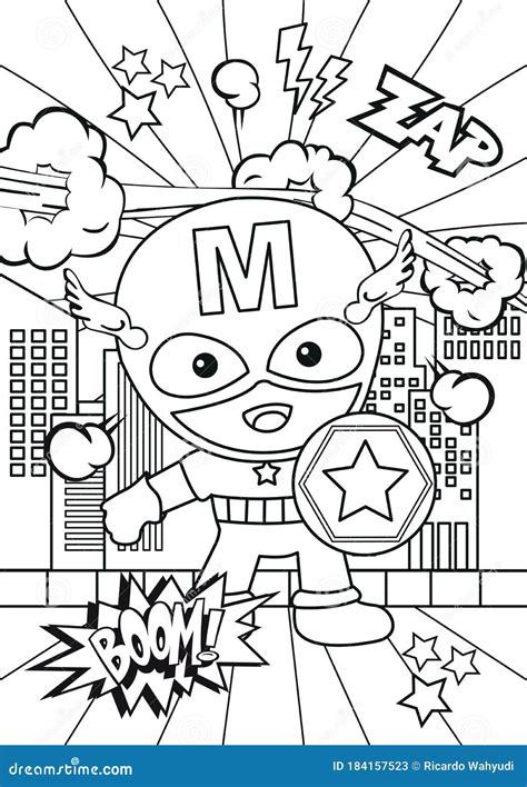 Kids Coloring Page With Cute Superhero Stock Vector Illustration Of