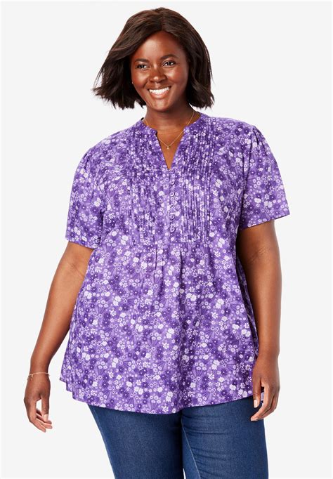 Pintucked Half Button Tunic Plus Size Tunics Woman Within