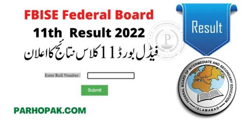 Fbise Federal Board Hssc 1 Result 2022 By Roll No Parho Pakistan