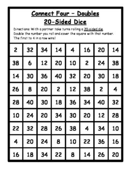 For this game, students will need 2 dice and a piece of paper or printable dice activities for math. Math Games - Connect Four Doubles Dice Game - 20-Sided ...