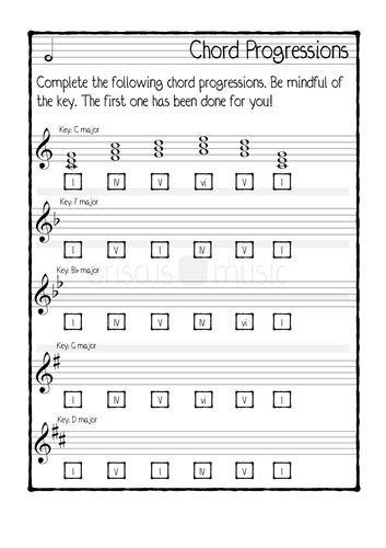 Simple Chord Progressions Worksheet Pack Teaching Resources