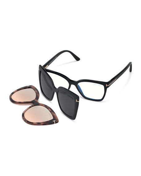 Tom Ford Square Blue Block Optical Frames W Two Magnetic Sunglasses