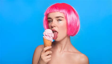 Premium Photo Girl Licking Ice Cream Sensually