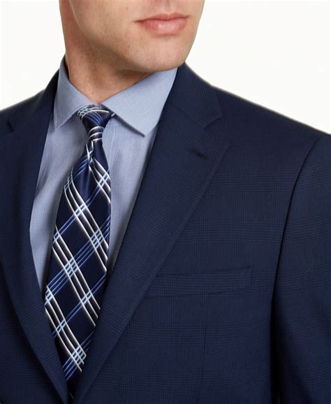 Van Heusen Mens Slim Fit Stretch Navy Blue Plaid Suit Macys
