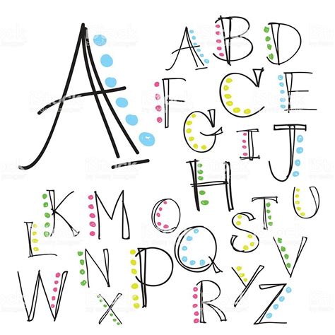 Black Colorful Alphabet Uppercase Lettershand Drawn Written Hand