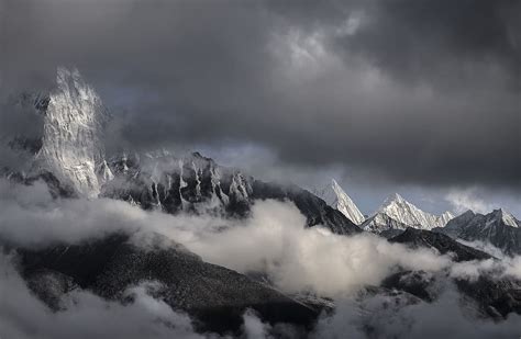 Hd Wallpaper Snowy Mountain Peaks Under Dark Clouds Cloud Sky