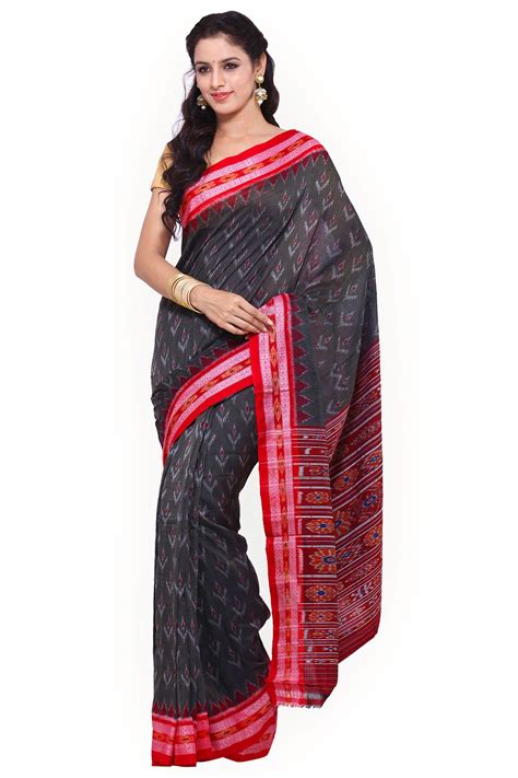 Hand Woven Ikkat Pure Cotton Grey Sari Sari Pure Cotton Saree