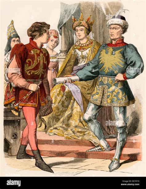 Burgundian Nobility In The Late 1400s Hand Colored Print Stock Photo