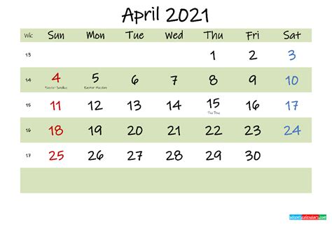 Free Printable April 2021 Calendar With Holidays Free Printable