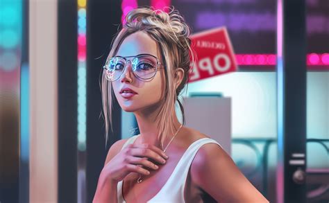 Download Blonde Sunglasses Woman Artistic 4k Ultra Hd Wallpaper