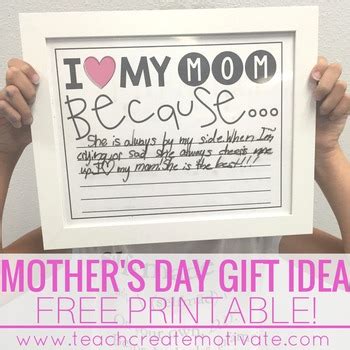 I Love My Mom Because Free Printable By Teach Create Motivate Tpt