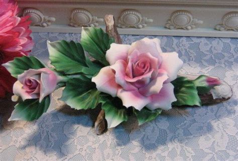 Vintage Capodimonte Pink Rose Porcelain Flowers Ceramic Flowers