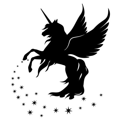 Silhouette Of A Rearing Unicorn With Stars Black Silhouette On A White