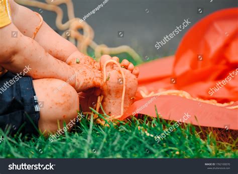 Babys Hands Feet Covered Spaghetti Stock Photo 1782100070 Shutterstock