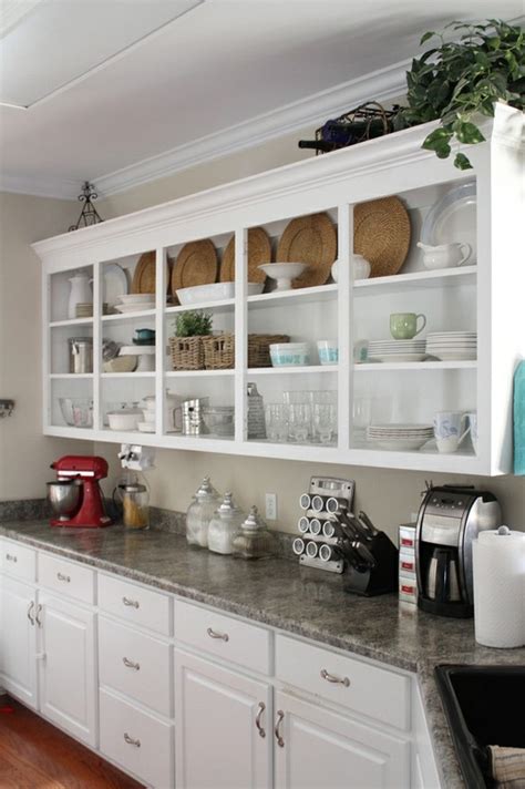 For the upper cabinet sections, use screws to hold them in place; three steps to achieve the open cabinet look | Through the ...