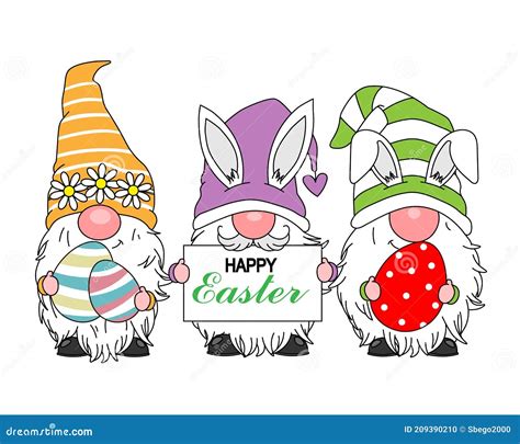 Happy Easter Card Gnomes With Easter Eggs Stock Vector Illustration