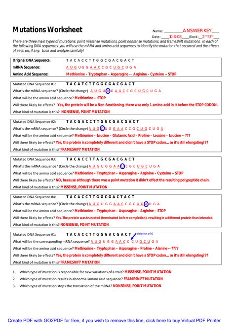 The genetics of viruses and bacteria answer the following questions as you. Mutations Worksheet — db-excel.com