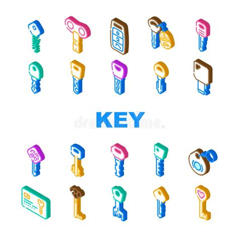 Key For Open And Close Padlock Icons Set Vector Stock Illustration