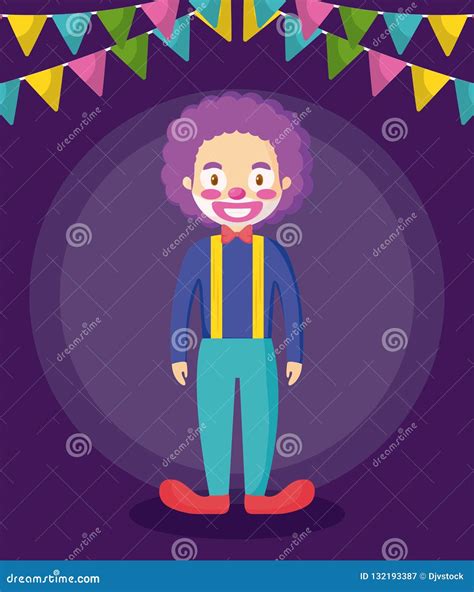 Cute Clown Of Circus And Garlands Hanging Stock Vector Illustration