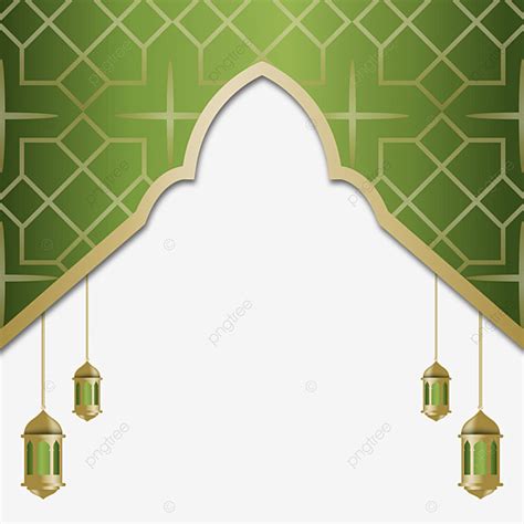 Gambar Dekorasi Bingkai Islami Hijau Dan Emas Dengan Lentera Gantung