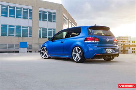 Bright Blue Volkswagen Golf R With Perfectly Fitted Vossen Wheels