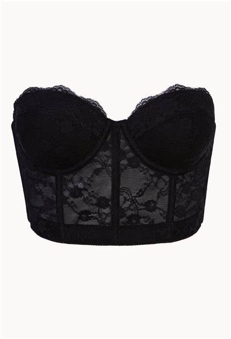 Forever 21 Strapless Lace Corset Bra In Black Lyst