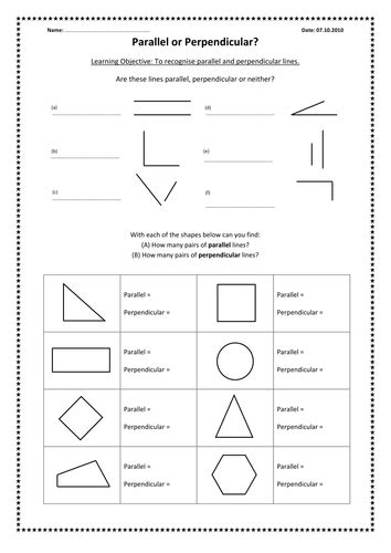 Geometry Parallel And Perpendicular Lines Worksheets