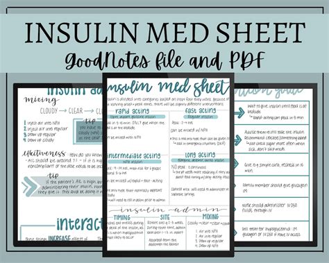 Insulin Med Sheet Nursing Notes Digital Download Goodnotes File