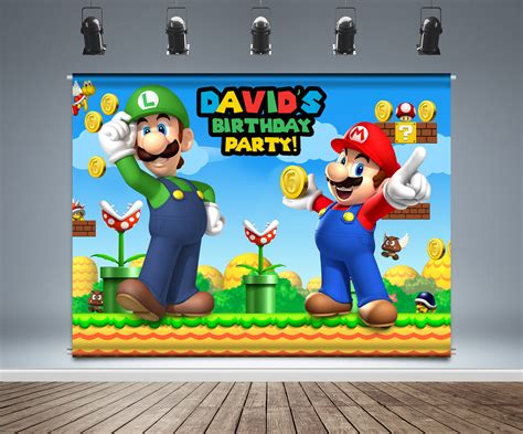 Super Mario Backdrop Banner Luigi Decoración De Cumpleaños Etsy México
