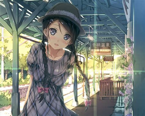 Wallpaper Digital Art Anime Girls Train Station