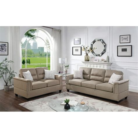 Sand Color Majestic Contemporary Living Room Furniture 2pcs Sofa Set
