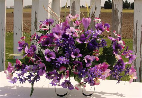 Purple Pansies Vary Cemetery Flowers Tombstone Saddle