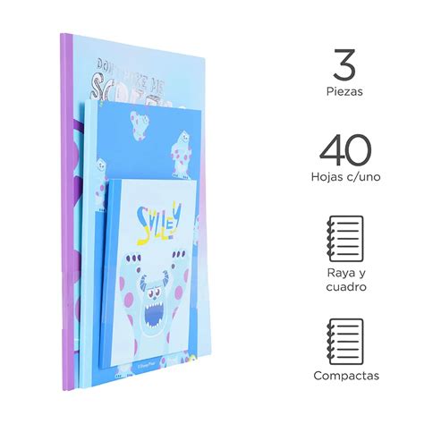 Miniso Set Libretas Monsters Inc Disney Sulley 3 Piezas Paseo