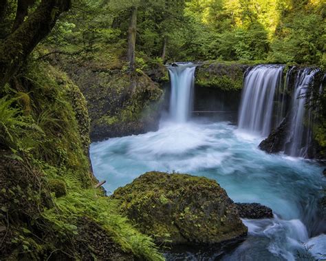 Beautiful Waterfall Blue Water Rocks Green Forest Hd