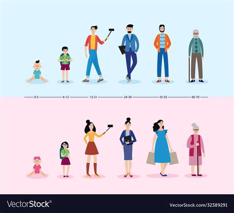 Life Cycle Age Related Changes Characters Set Vector Image