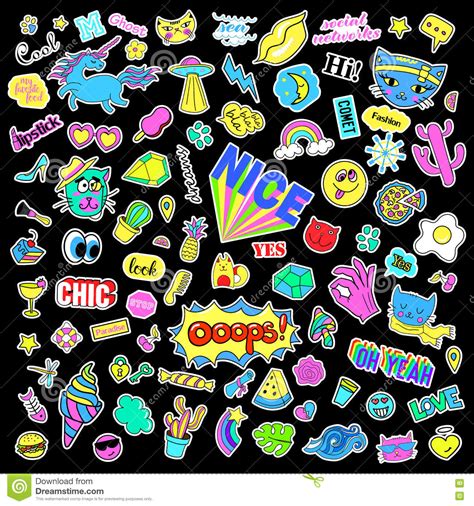 Fashion Quirky Cartoon Doodle Patch Badges With Cute Elements Isolated