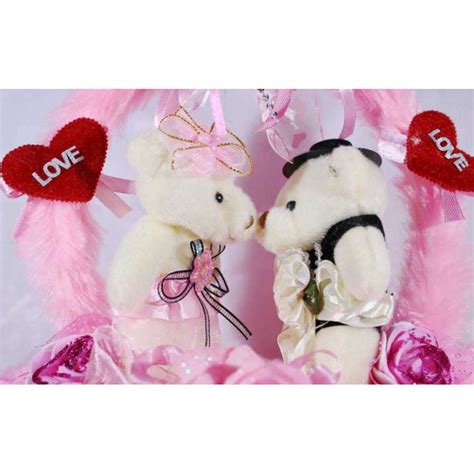 Buy Cute Valentine Kissing Teddy Couple Bears On A Pink Handle Heart