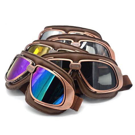 Leather Motorcycle Goggles Retro Flying Scooter Aviator Helmet Glasses